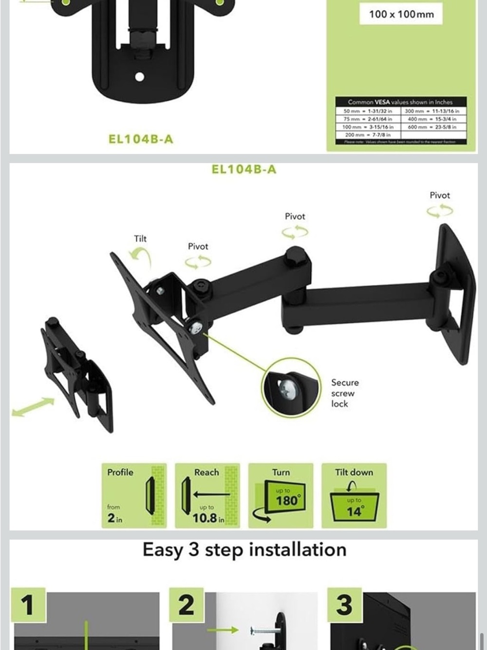 Black Adjustable Articulating Monitor Mount -